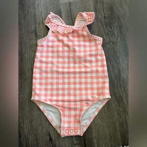 Carter’s Baby Girl Pink Gingham One-Piece Swimsuit Ruffle Bow 18M EUC